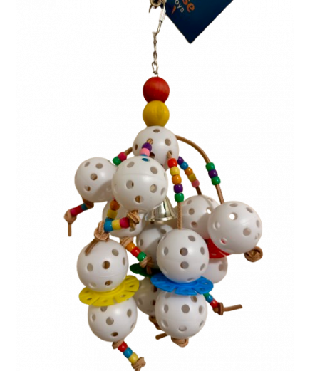 Parrot-Supplies Super Wiffle Balls With Beads and Leather Parrot Toy  Parrot-Supplies Super Wiffle Balls With Beads and Leather Parrot Toy